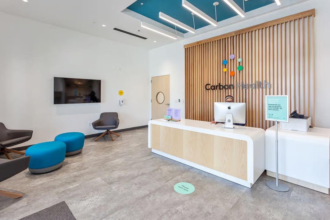 Commercial interior photography of Carbon Health urgent care in Overland Park, KS, by KC Media Team